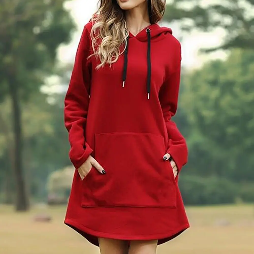 
Women plus size dress Casual Hooded Pocket Long Sleeve Pullover Sweatshirt Winter Warm Hoodies Sweatshirts 