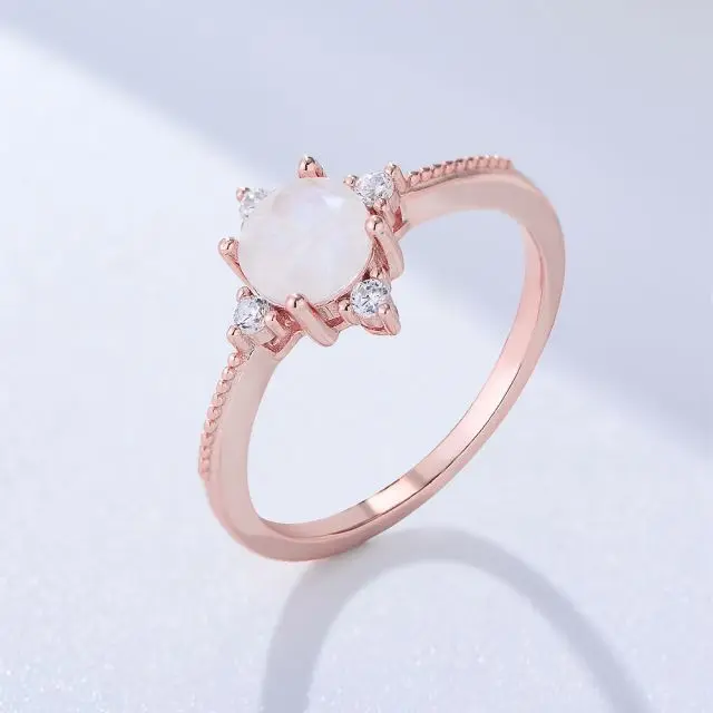 Кольцо из серебра 925 пробы с натуральным круглым лунным камнем 6 мм