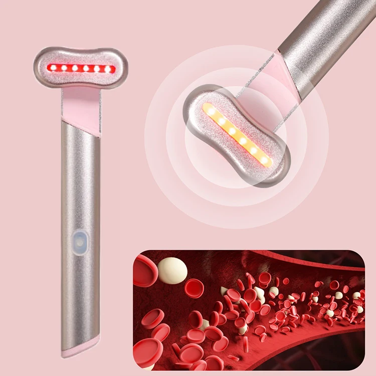 4 in 1 Led Facial Wand Red Led Light Therapy Wand Microcurrent Hot Compress Led Facial Skincare Wand