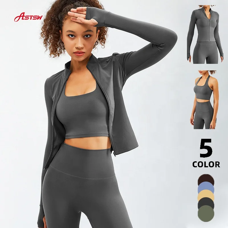 Custom Logo Gym Jogging Set Athletic Yoga Leggings Activewear Sport Long Sleeve zipper Workout Jacket Women Fitness Yoga set