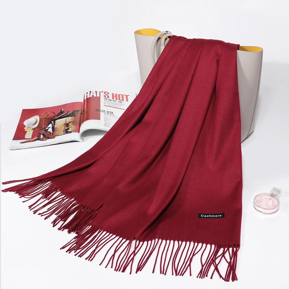 Winter Cashmere Scarf Luxury Scarves Lady Tassel Bandana Women Solid Shawl Wraps Foulard Tippet Pashmina Solid Color