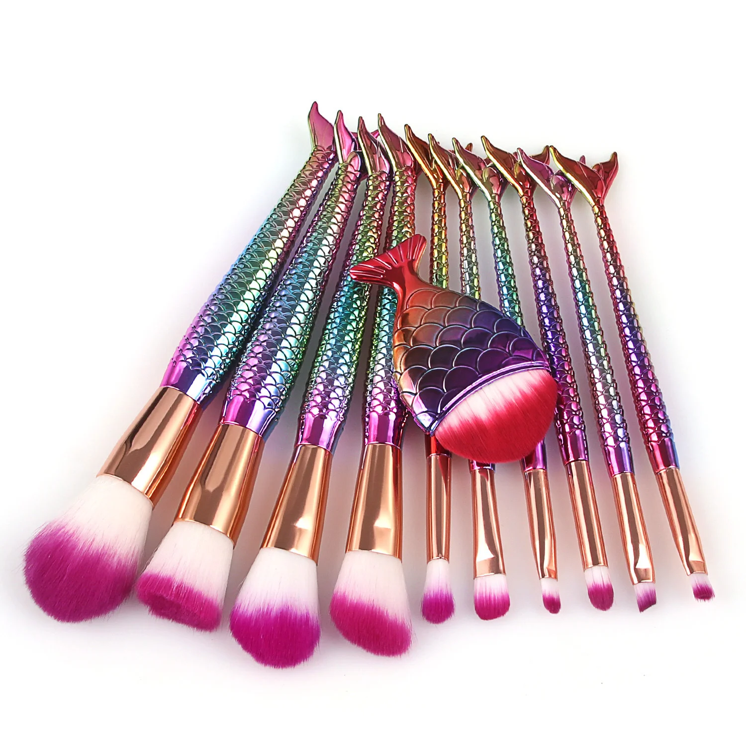 11pcs fish tail plastic handle Powder paint eye shadow brush beauty makeup tool makeup brush