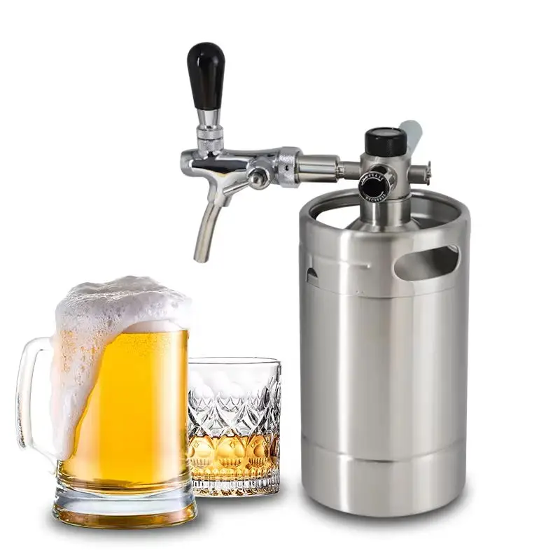 Stainless Steel 2L Double Layer Mini Beer Dispenser Keg With All-in-one Dispensing Tap For Outdoor