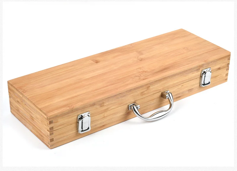 Kit Barbecue tool Wooden bamboo handle 5 stainless steel barbecue tool sets with wooden box