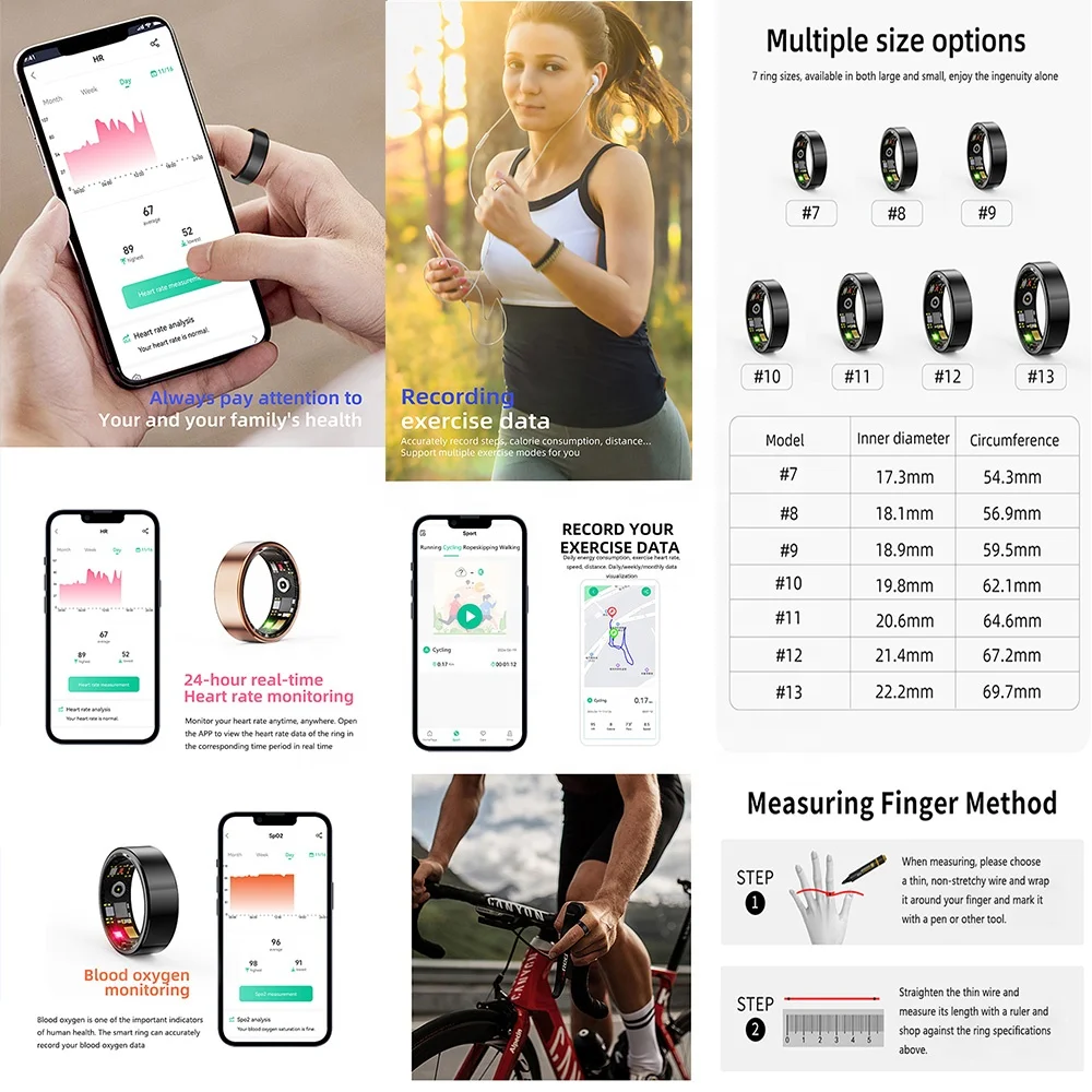 Vanssa OEM ODM Fashion Gifts 24 hour Heart Rate Blood Oxygen Sleep Monitor Strong Battery Life R11M Smart Ring