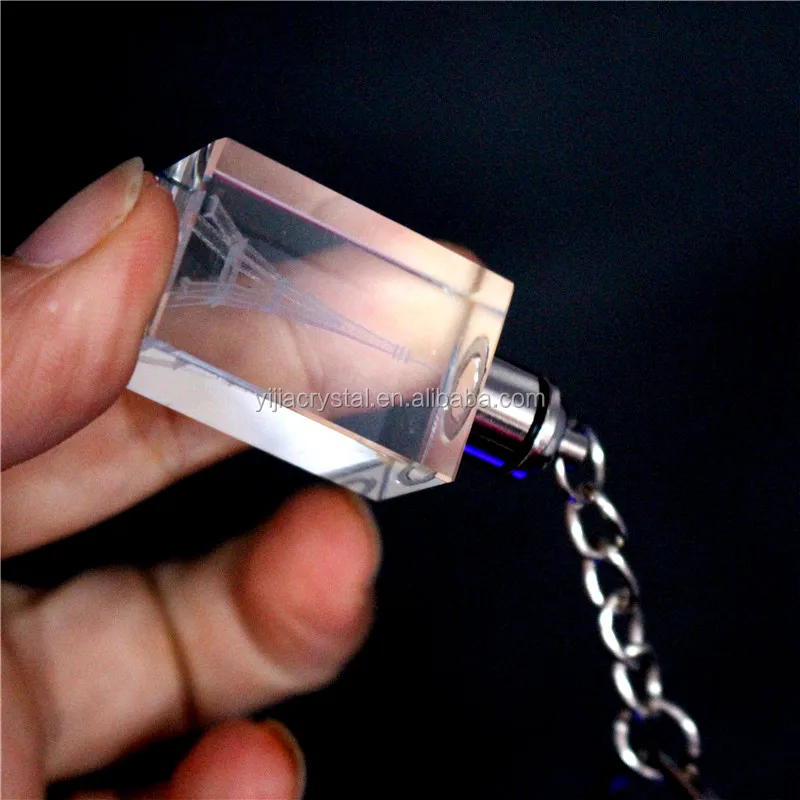 in fashion K9 custom LED led flashlight crystal key chain/3D Laser Inside Rose Flower Key Chain Crystal For Wedding Present