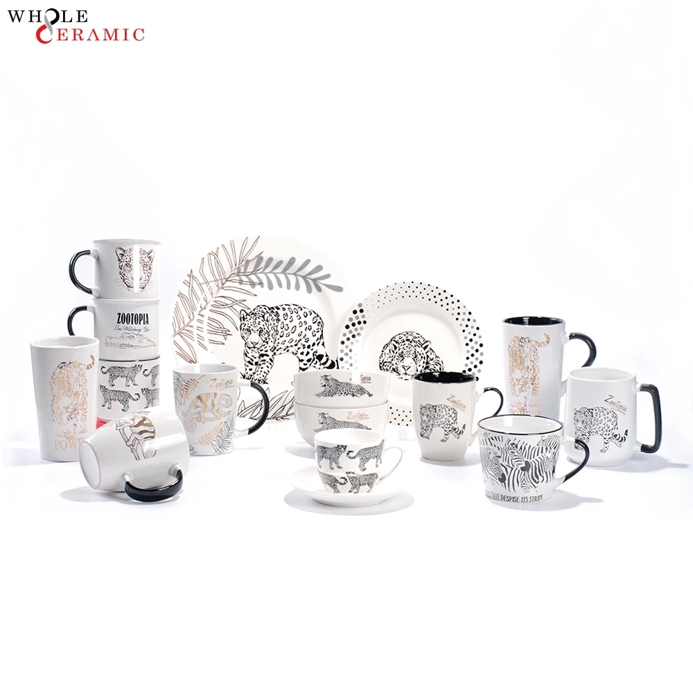 New Designs Factory White Light Luxury New Bone China Ceramic Coffee Mug Plate And Spoon Set Gift Box With Custom Logo Printing