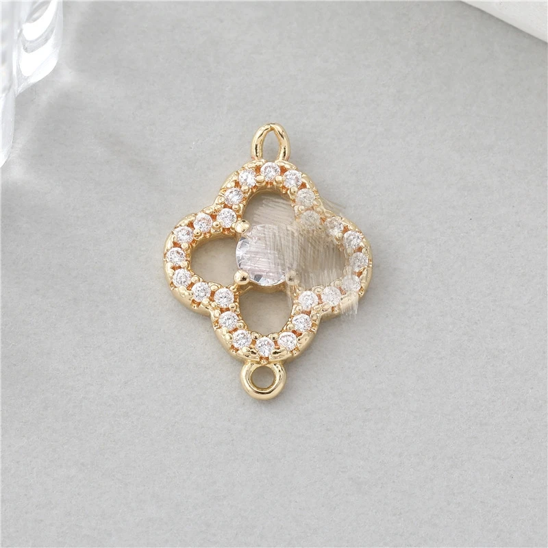 Hot selling four leaf clover diy accessories 14k gold plated charms hollow-out design pendant for necklace making