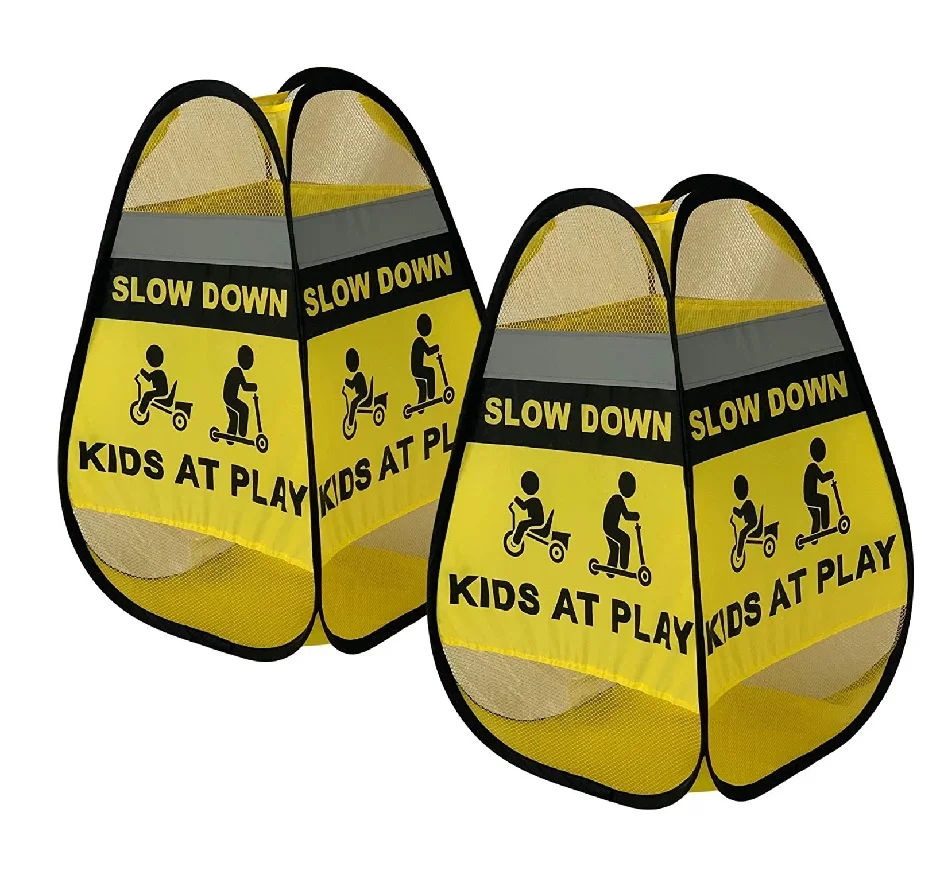 FREE SAMPLE Kids at Play Safety Signs, Collapsible 4-Sided Design, Bright Yellow Slow Down Signs for Neighborhood, Travel