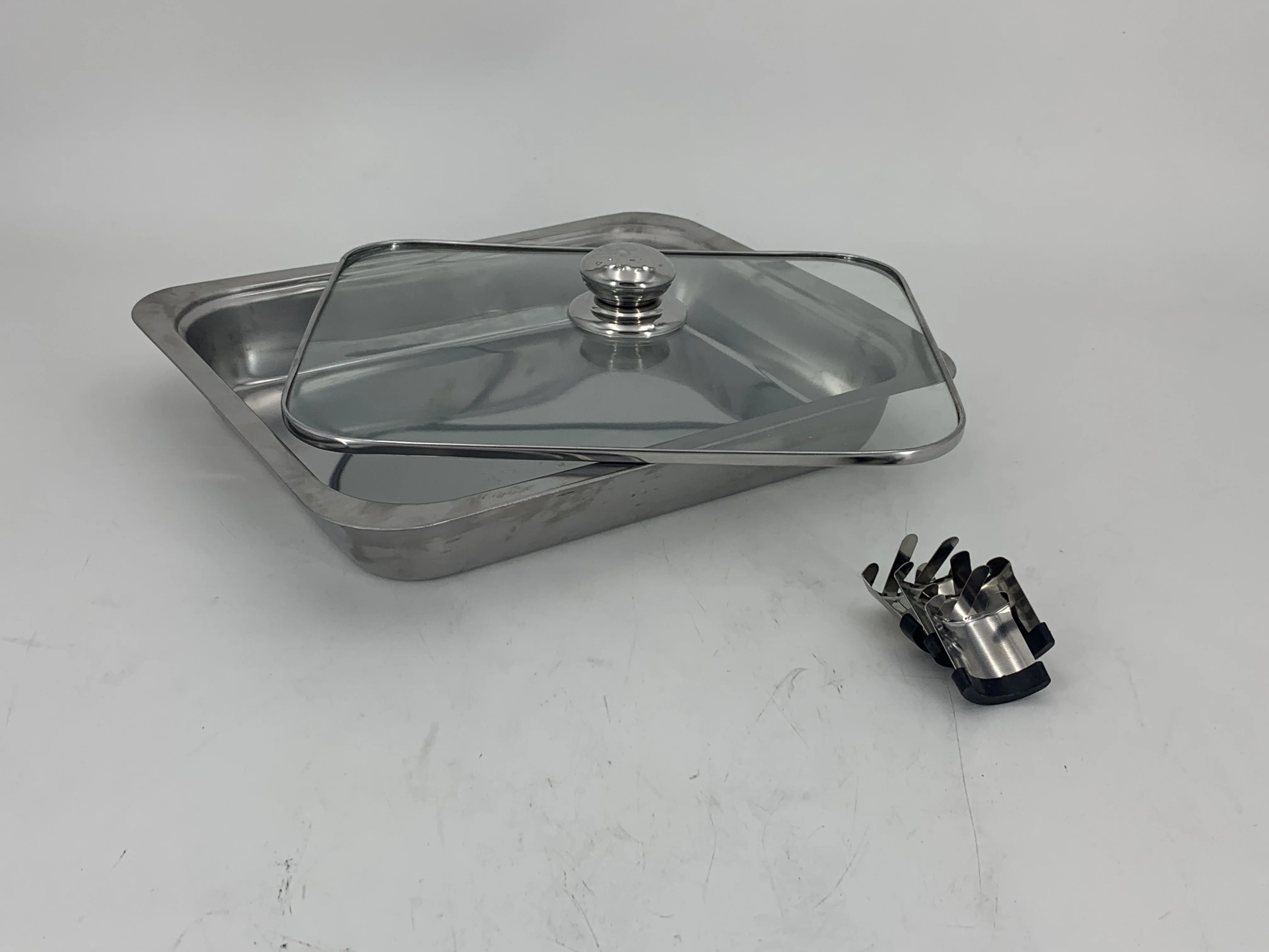 
cheap indian chafing rectangular dish food warmer Visible glass cover 