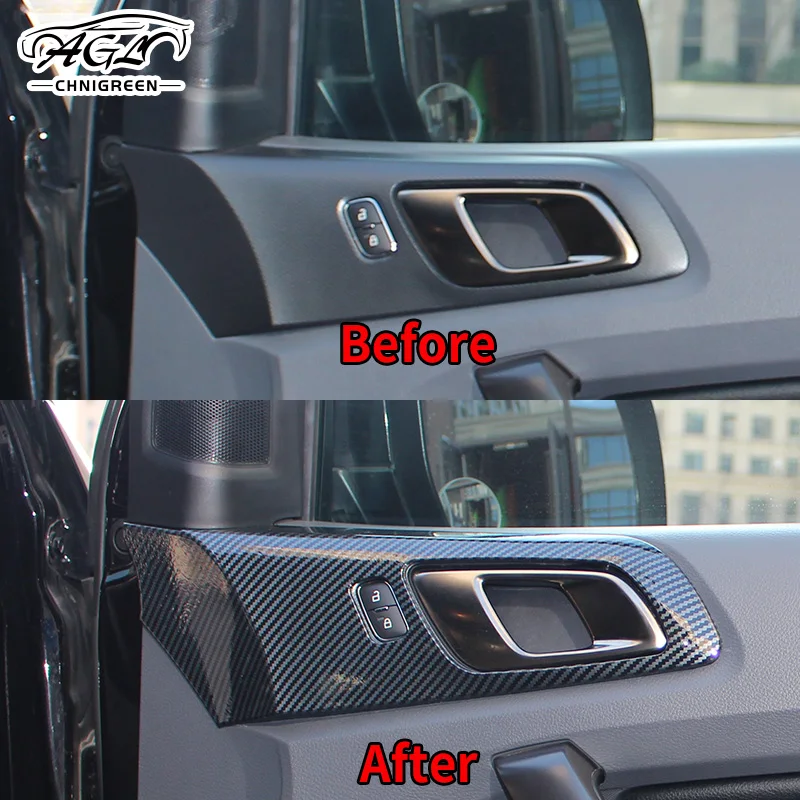 4Pcs Carbon Fiber Car Interior Door Handles Outer Frame Cover Trim Car Accessories for Ford RANGER 2015 2016 2017 2018 2019 2020