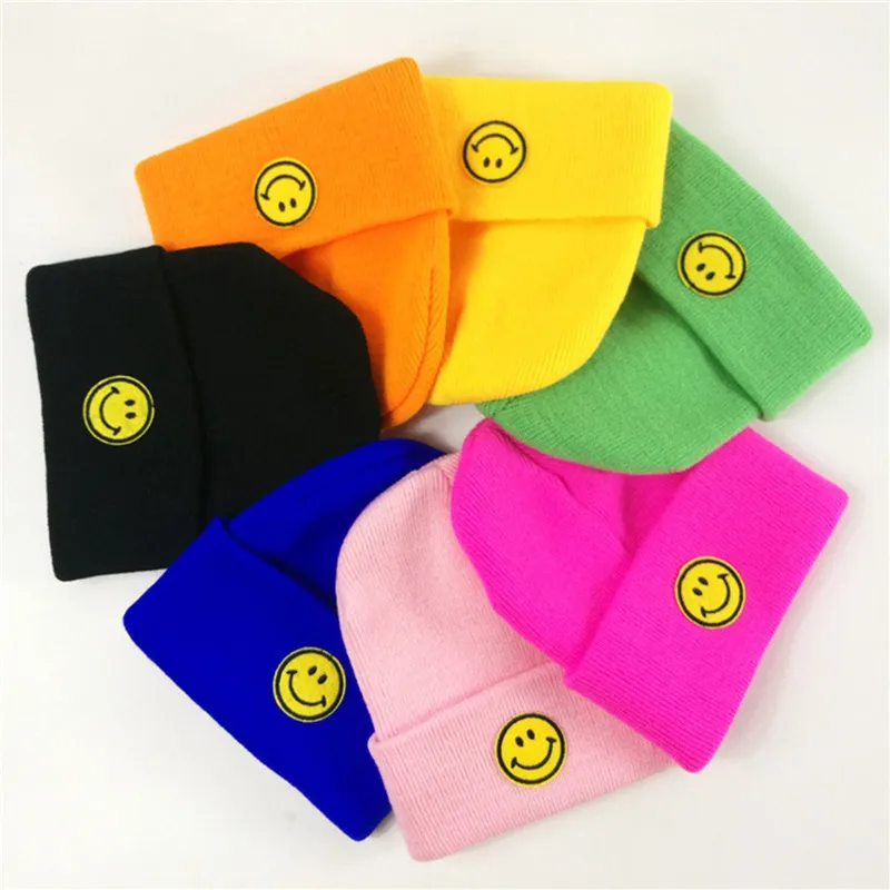 kids Winter Warm knitted hat Candy colors Smile Face warm Hat Beanie Cute Knitted Hats For kids