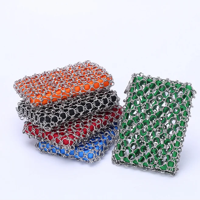 2024 new arrivals kitchen Cast Iron Cleaner Stainless Steel Skillet Chainmail Scrubber Cleaner with Silicone Insert Room Spa