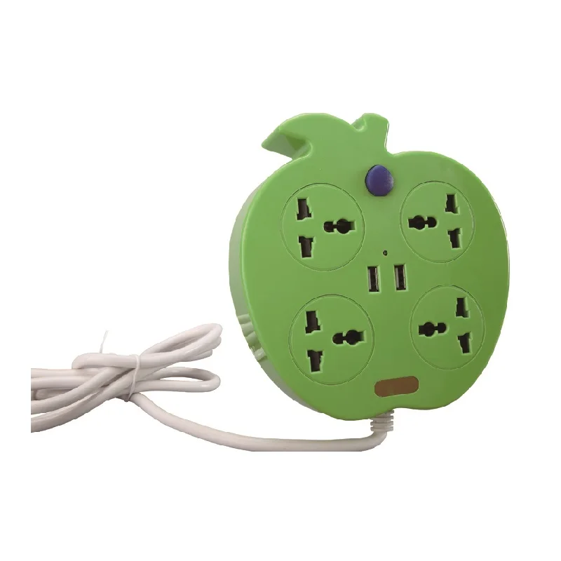 China Supplier Universal Green 4 Way Outlets 2 USB Power Strip Extension Plug Sockets