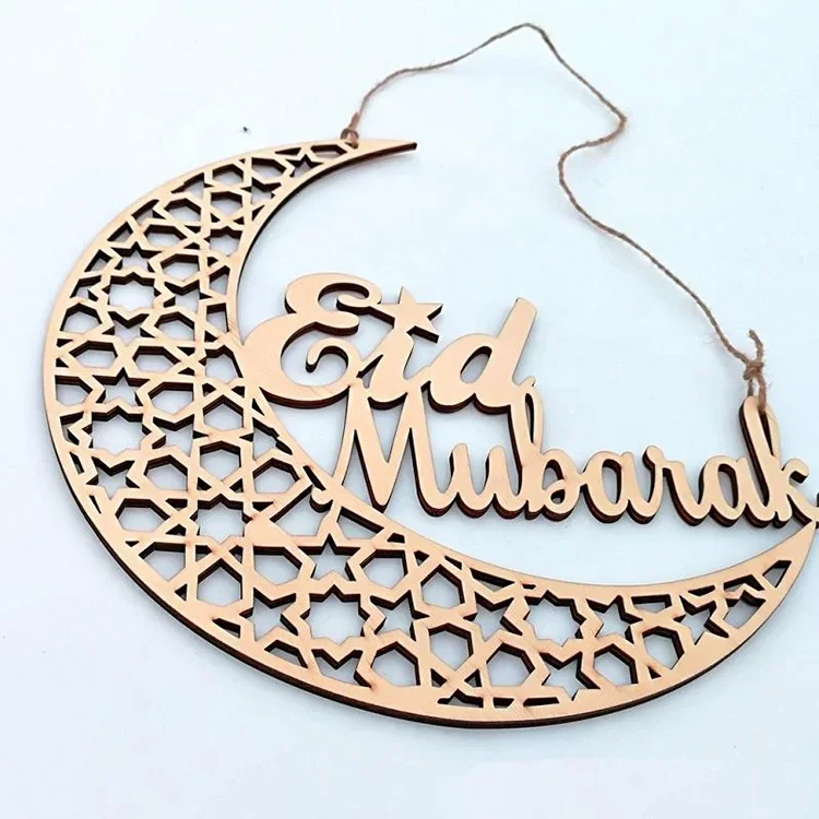 DIY Ramadan Wood Art Craft Hanging Wooden Moon Eid Mubarak Decoration For Muslim