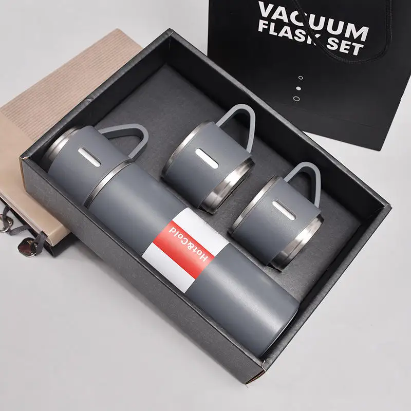 Eco 500ml Gift Box Set Portable Business Cup Stainless Steel Thermos Cup One Cup Flasks Water Bottle With 3 Lids