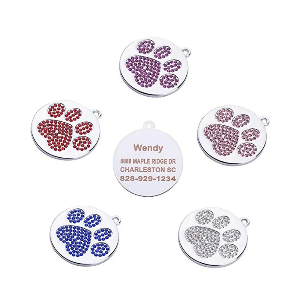 customized logo pet id tags rhinestone decoration pendant metal tags