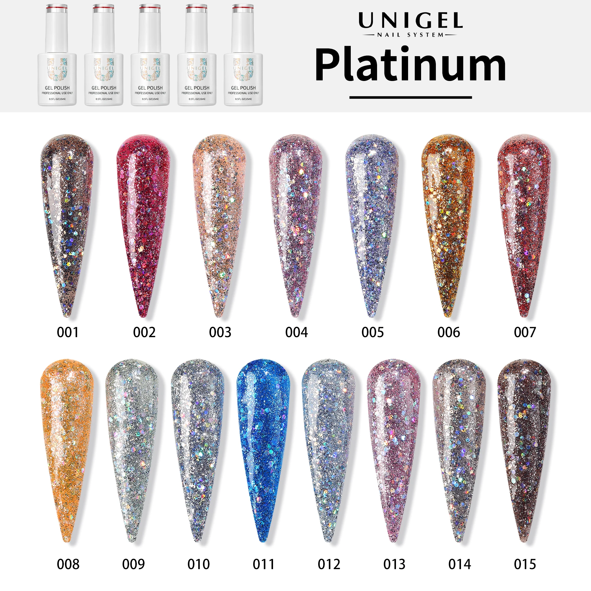 Unigel shiny glitter long lasting nail gel polish UV factory platinum gel polish platinum