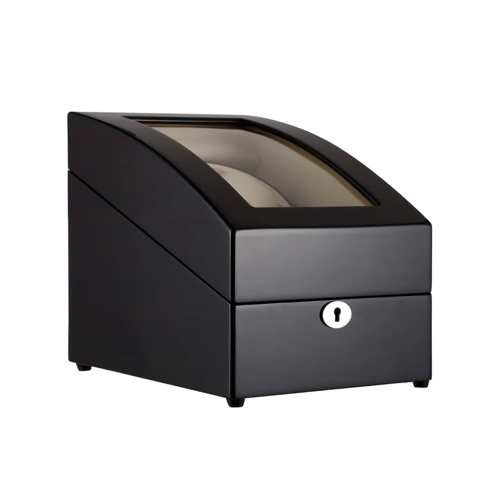 Hot selling wholesale manual black paint baking watch winder shell manufacturing custom logo wooden box watch box