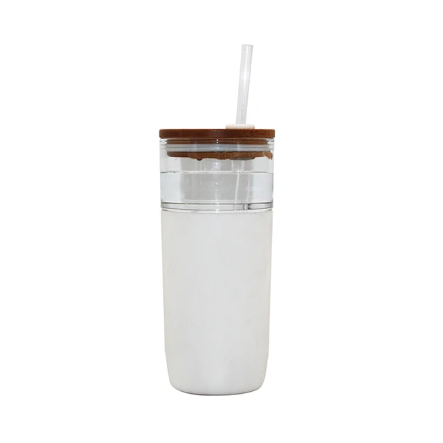 
Amazon hot selling Soda lime glass Tumbler With straw and bamboo lid 