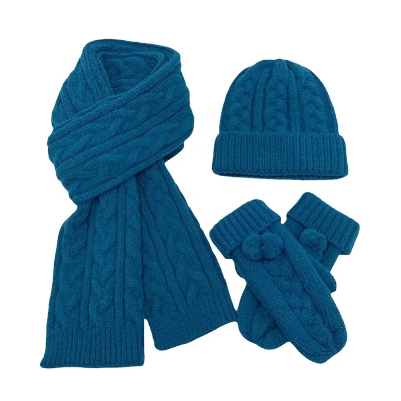 2022 New style fashion solid color fashion children's thick knit beanies winter hats and scarf set in stock (1600430691875)
