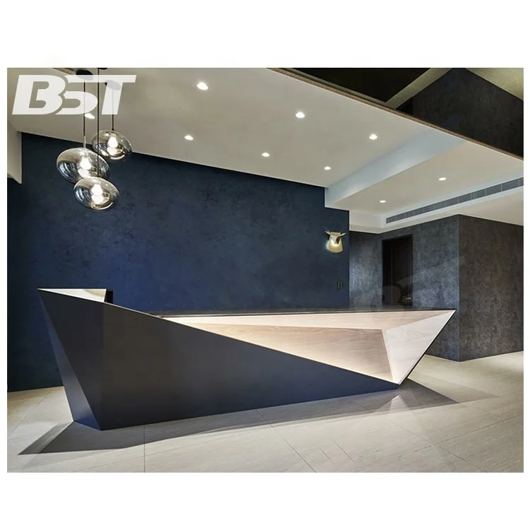 Cool Custom Diamond Artificial Stone Modern Hotel Lobby Hall Reception Desk With LED