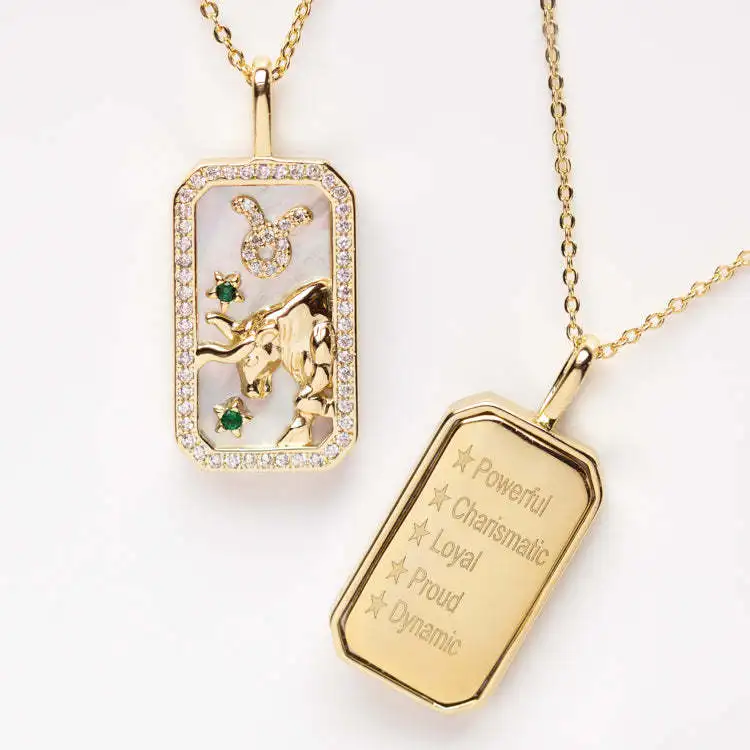 Dainty Romantic blessing zodiac sign text engraving Astrology Necklace Zodiac Amulet Necklace
