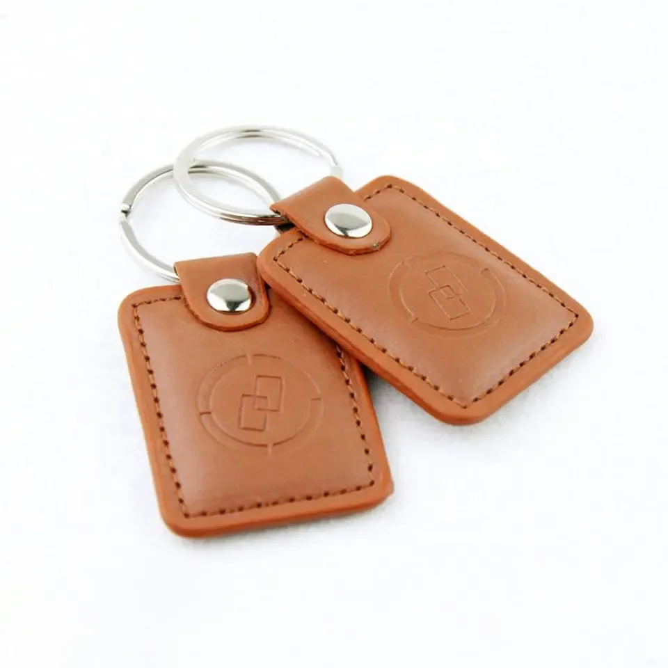 Custom Passive 13.56mhz Iso14443 Nfc Rfid Leather Keyfob Door Keychain