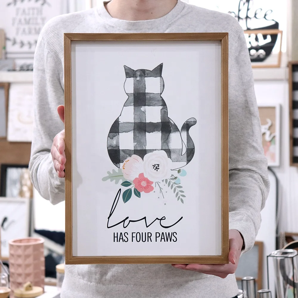 Wholesale Love Cat Patent Name Handmade Art Decorative Hanging Plaque Wood Wall Sign