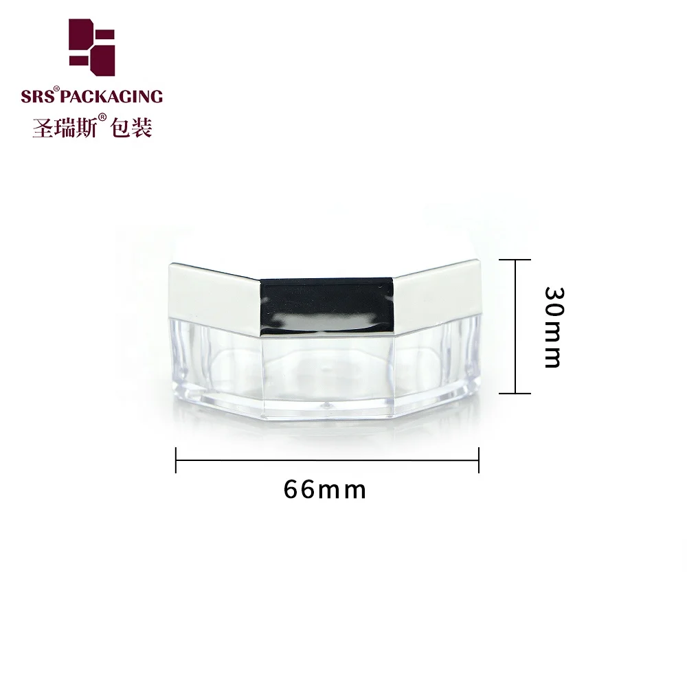 S029E-20g Wide Mouth Empty Plastic Loose Powder Jars with Puff For Make Up Setting Powder Octagon Shaped with Puff Silver Cap