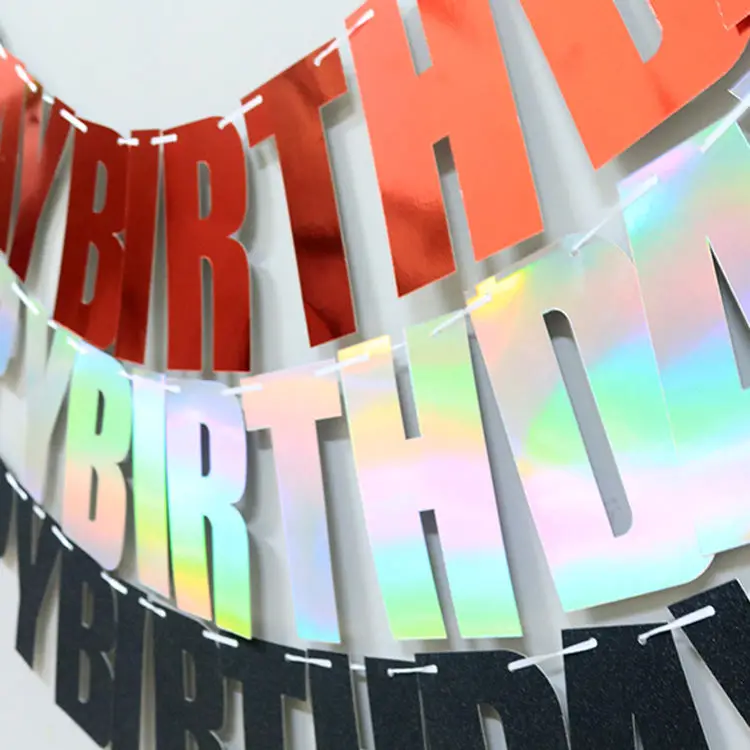 Happy Birthday Bunting Banner with Shiny Gold Letters Paper Banner Party Supplies