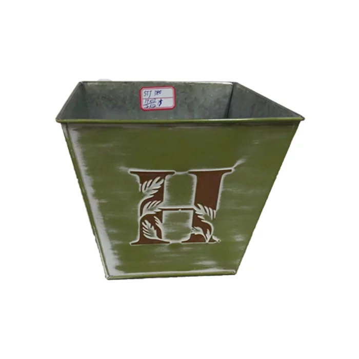 Small Square Nodic Galvanized Iron Planter With HOME Logo for Planting Succulent Potted on Floor Four-Piece