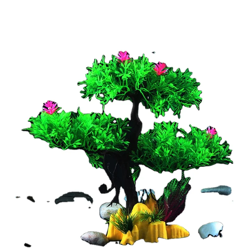 Factory direct sale bonsai tree aquarium decorations, artificial plastic plants for fish tank decoration