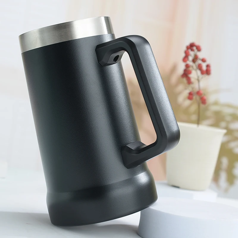 Large hand Beer Stein 25 oz stainless steel double-wall vacuum bottle thermos A curling beer mug with a handle