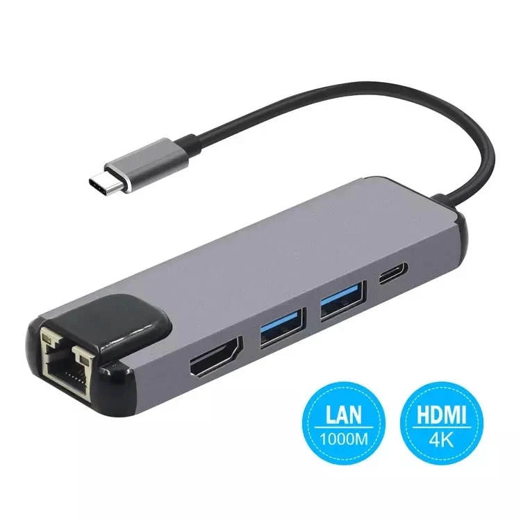 TC105H 5 in 1 Type C Converter  USB3.0 HD-MI Ethernet Rj45 and type C dock station