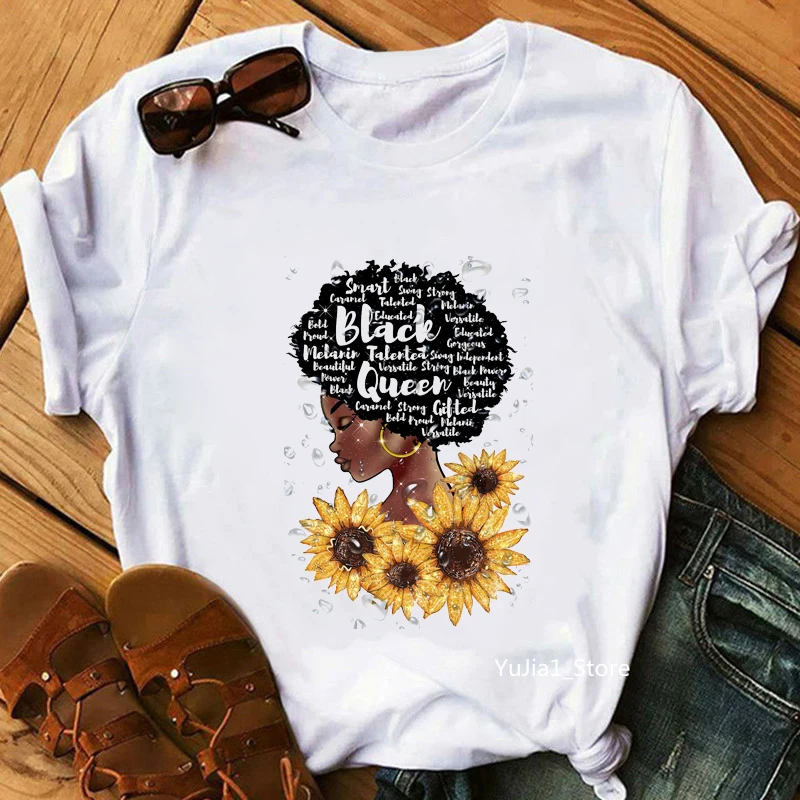 Melanin Poppin Tee Shirt Femme T-shirts I Am A Strong Melanin Queen t shirt African Black Girl History Month Female T-shirt