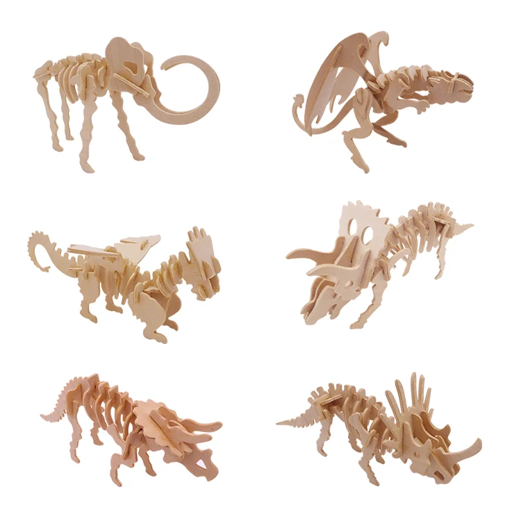 hot selling promotional Mini dinosaur puzzle toy 3D wooden puzzle simulation Animal Dinosaur Assembly DIY Model Toy for Kids