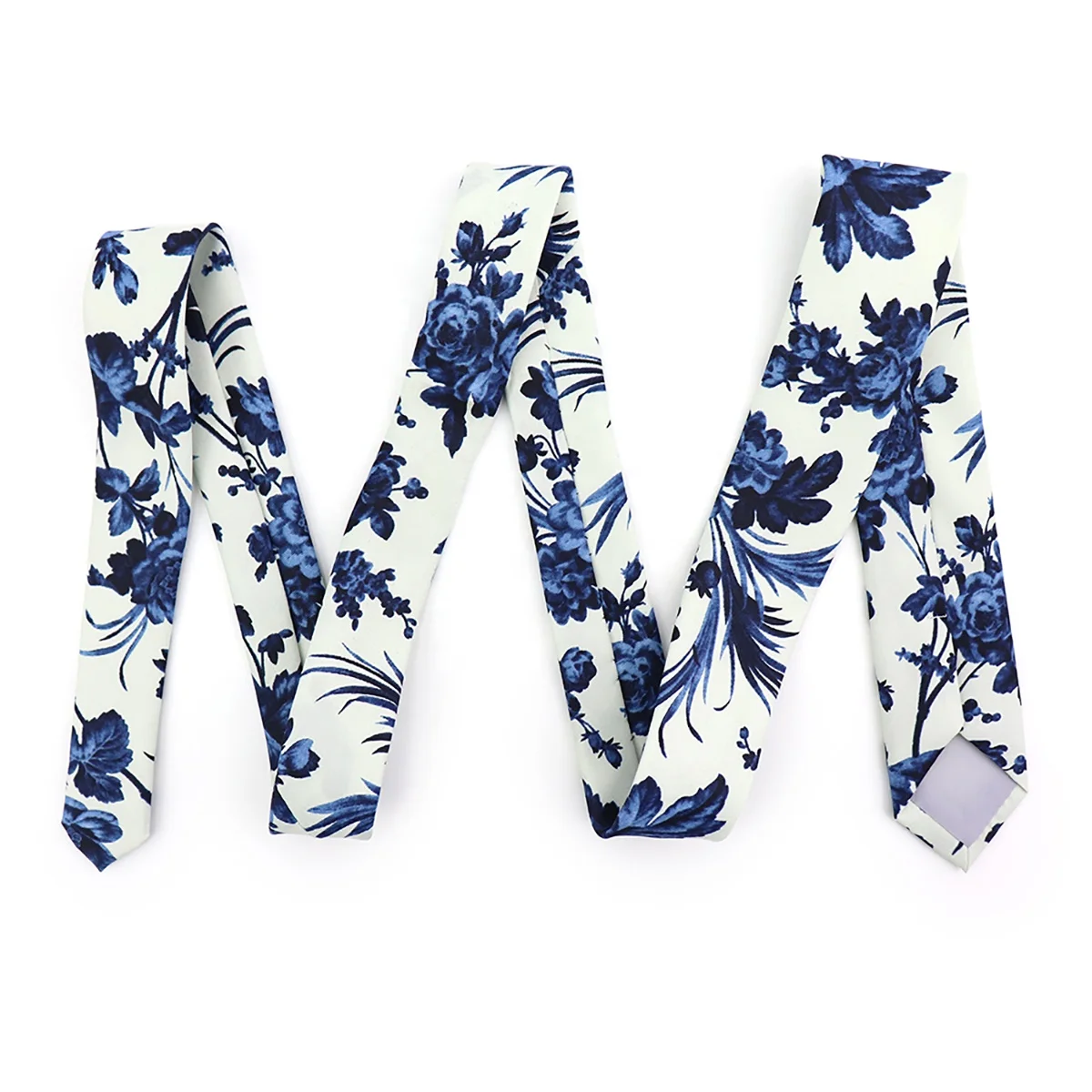China Wholesale High Fashion Slim Skinny Microfiber Polyester Beige Blue Leaf Floral Men Tie Custom Print Necktie Travel