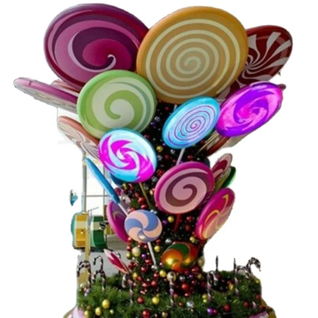 High Quality Fiberglass Large Colorful Candy Tree Lollipop Sculpture For Christmas