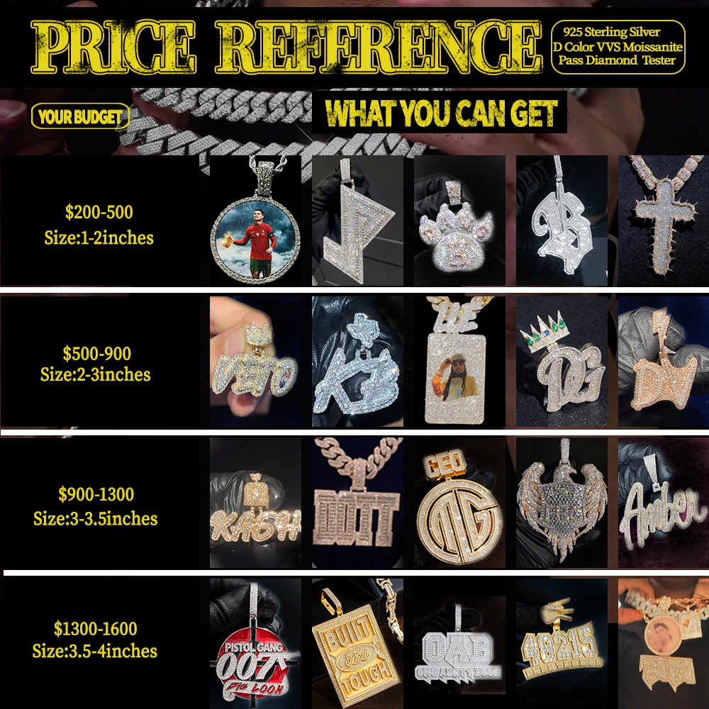 Iced Out Moissanite Pendants Memory Picture Letter 925 Silver Pass Tester Hip Hop Custom Moissanite Pendant