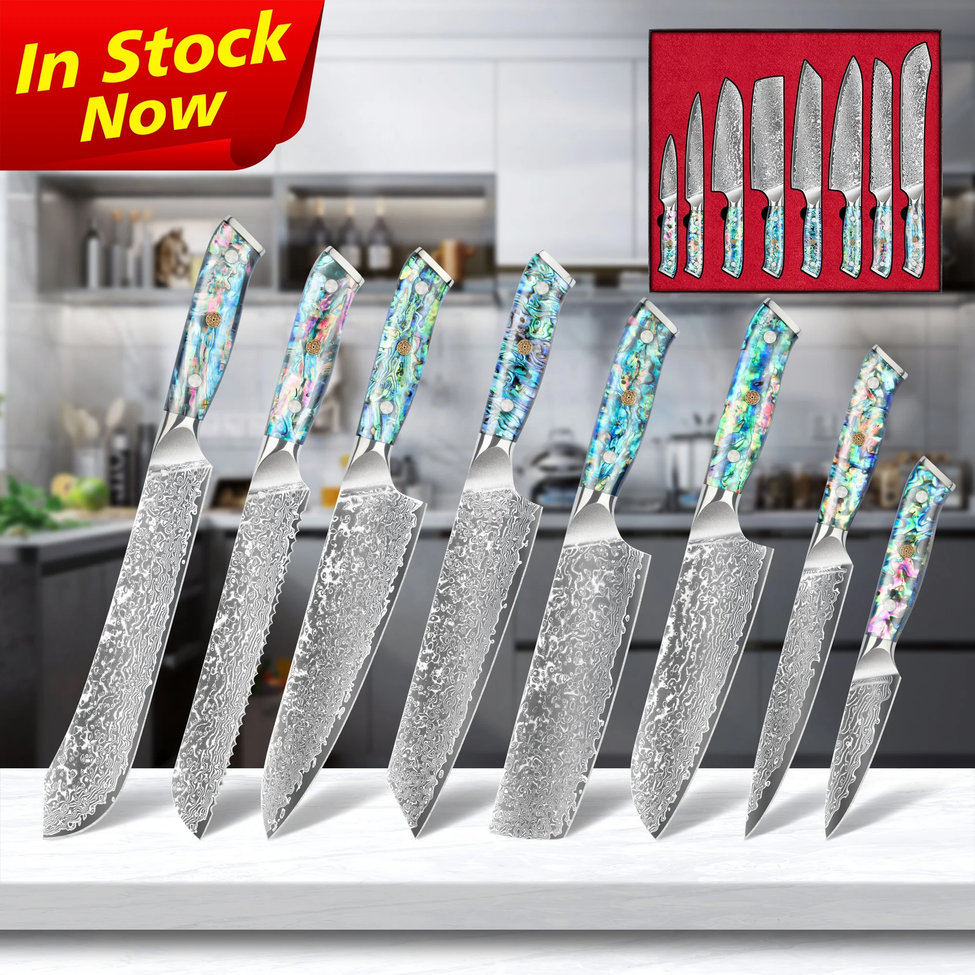 10% Off Custom Logo Abalone Shell Acrylic Handle commercial kitchen knives ernesto kitchen knife set damascus vg 10 knife sets