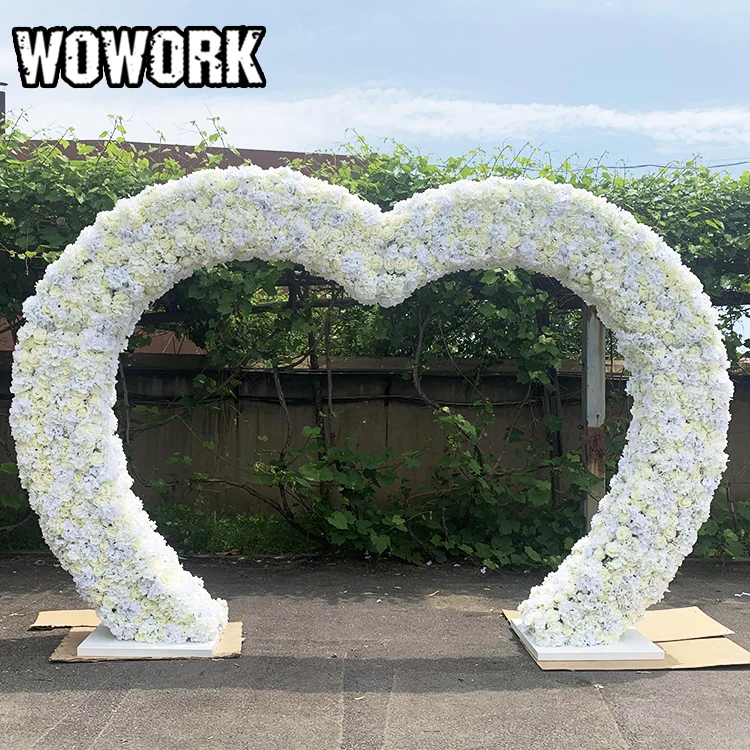 WOWORK 2.4m metal heart shape luminous led lighting wedding arch for events backdrop decoration