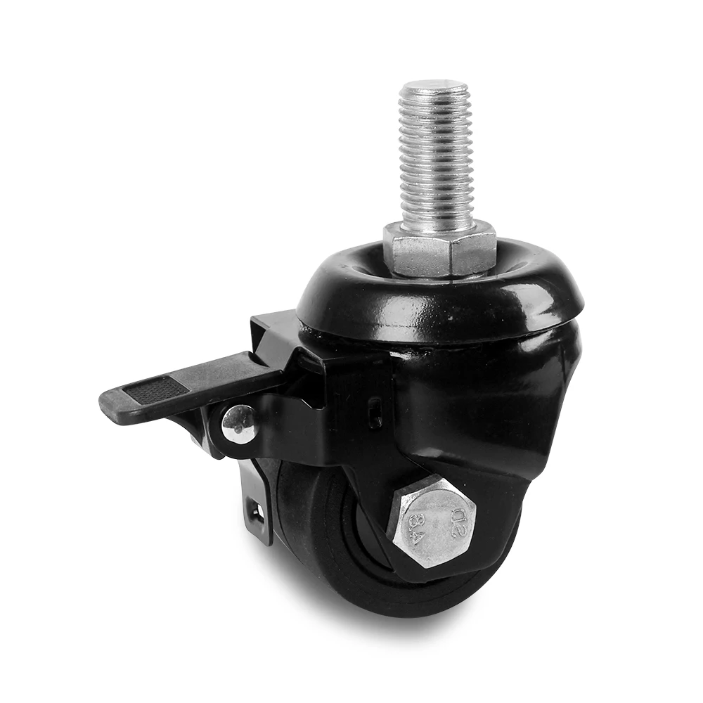 Heavy duty black swivel 2.5 inch thread stem caster wheel 500kg