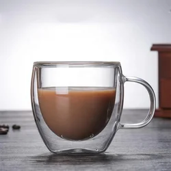 Hot Sale High Quality Transparent heat-insulated double wall glass mug coffee cups With Handle