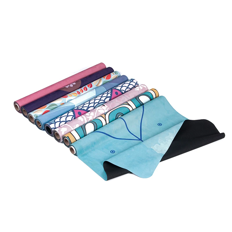 Wholesale Natural Tree Rubber Suede Yoga Mats Sustainable Gym Exercise Fitness Printed Pink Green Blue Yellow Marble Round Pad