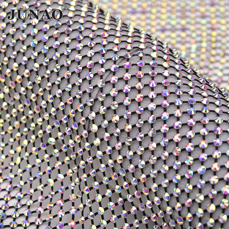 1 X1.5 Meter SS12 SS16 Strass Applique Stretch Crystal Mesh Trim Glitter AB Glass Rhinestone Fabric for Clothes Crafts