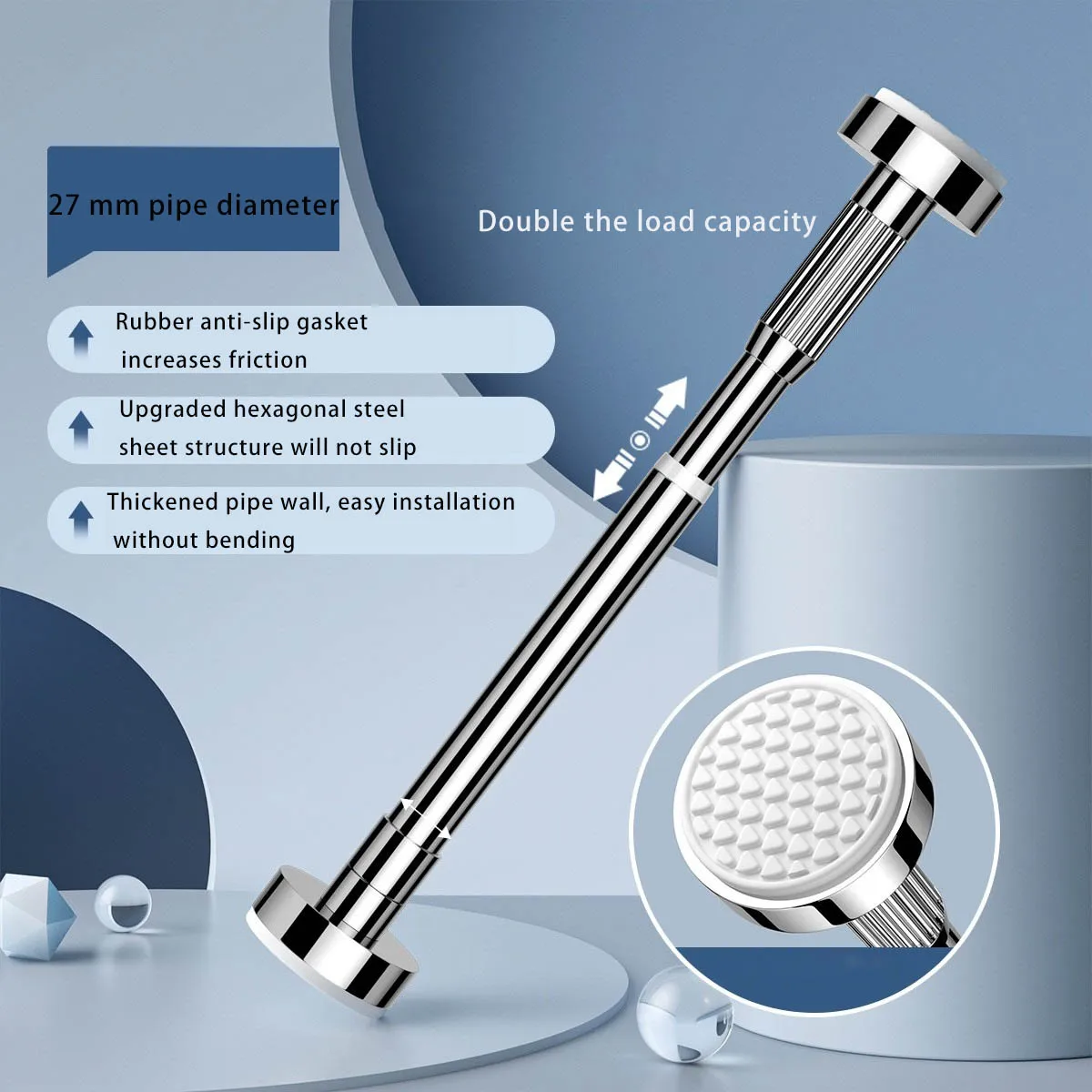 Feiming Stainless Steel Spring Tension Bathroom Rod Shower Curtain Rail Adjustable Shower Rod Telescopic Metal Curtain Rod