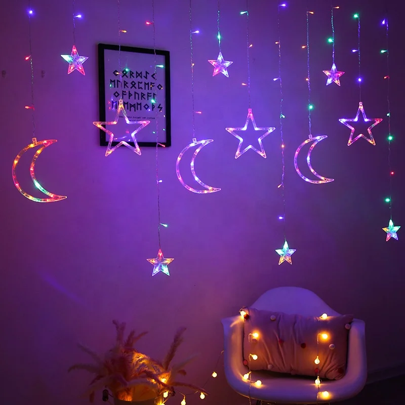 Popular Design 3.5m Christmas curtain LED light with star shape hot sale for Christmas decoration adornos de navidad