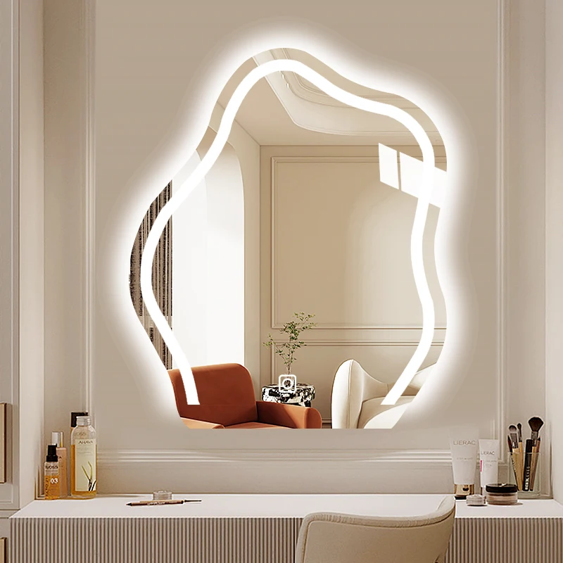 Custom Hot Selling Touch Led Light Smart Bathroom Mirror Irregular Backlit Wall Mirror  Bathroom Makeup Mirror for Hotel