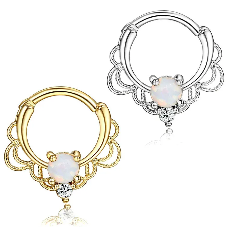 Rose gold nose ring Opal inlaid Indian nose clip piercing jewelry fashion woman nose piercing